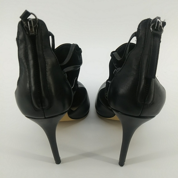 Zara Woman Genuine Leather Strappy Heeled Black Booties 35 - Picture 8 of 13